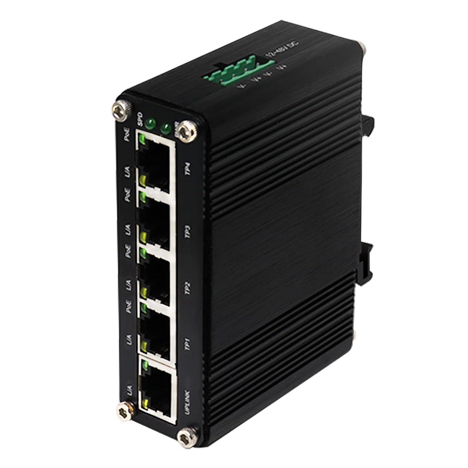 LINOVISION Industrial 5 Ports Gigabit Solar POE Switch with DC12V-48V to DC48V Voltage Booster,4 x IEEE802.3af/at 30W POE Ports @120W, IP40, Compact POE Power for Solar Power/RV Truck/VoIP Systems