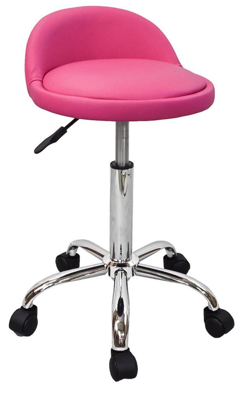 Devlon Northwest Salon Stool with Back Rest Saddle Hydraulic Spa Stool (Pink)