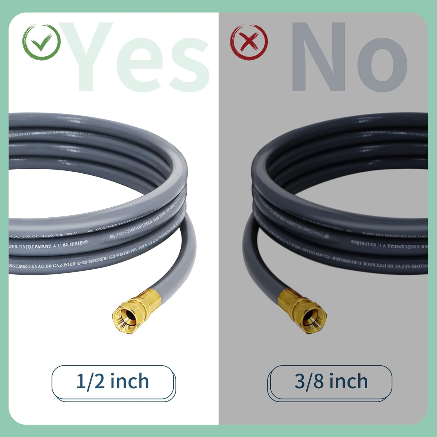 Upgraded 12 Feet 1/2 Inch ID Natural Gas Hose with 3/8 Inch Female Flare by 1/2 Inch Male Flare Adapter, 1/2 Inch Bell Mouth Fittings，Quick Connect Disconnect, for Natural Gas,Propane Equipment - CSA Pack of 2
