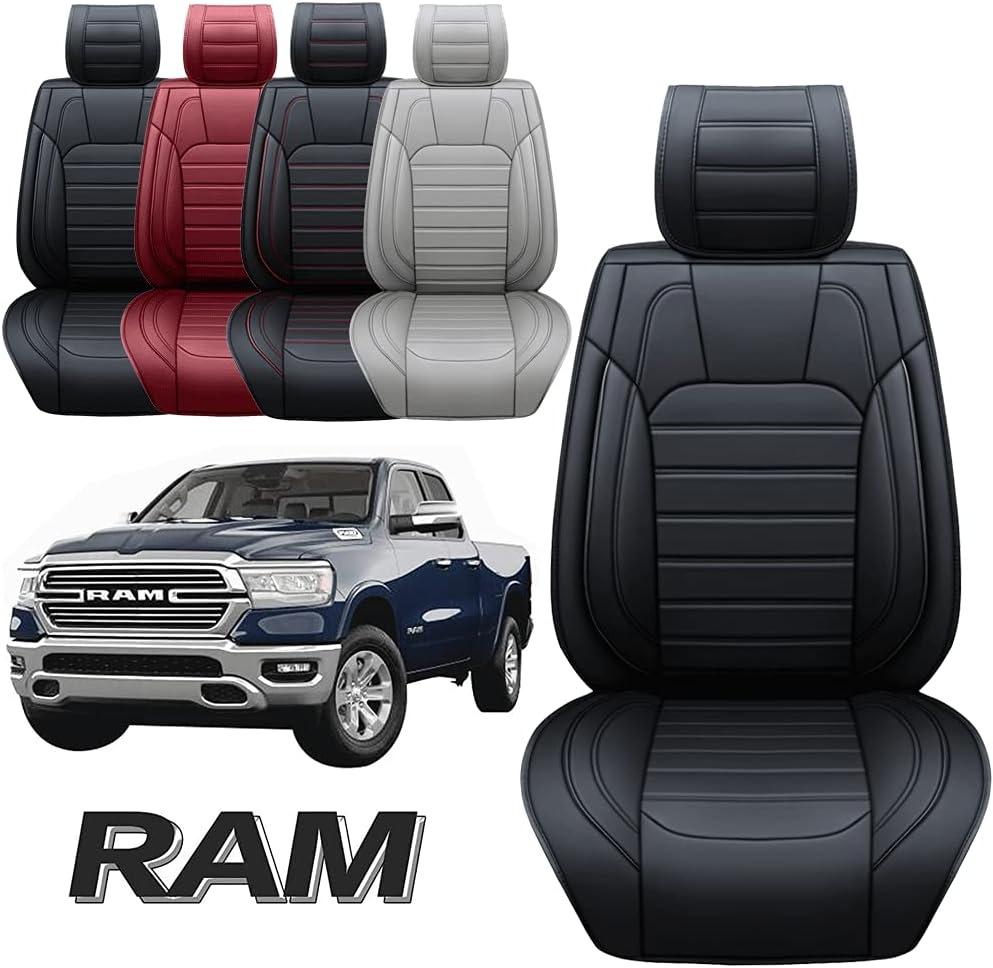 Aotiyer Car Seat Covers for Dodge Ram Full Set Fit 2009-2021 1500 2010-2021 2500 3500 Pickup (Black-Red)