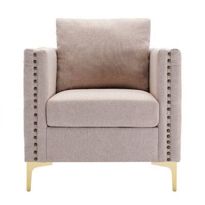 Modern Velvet Armchair Tufted Button Accent Chair Club Chair with Steel Legs for Living Room Bedroom Rosdorf Park Fabric: Tan 10