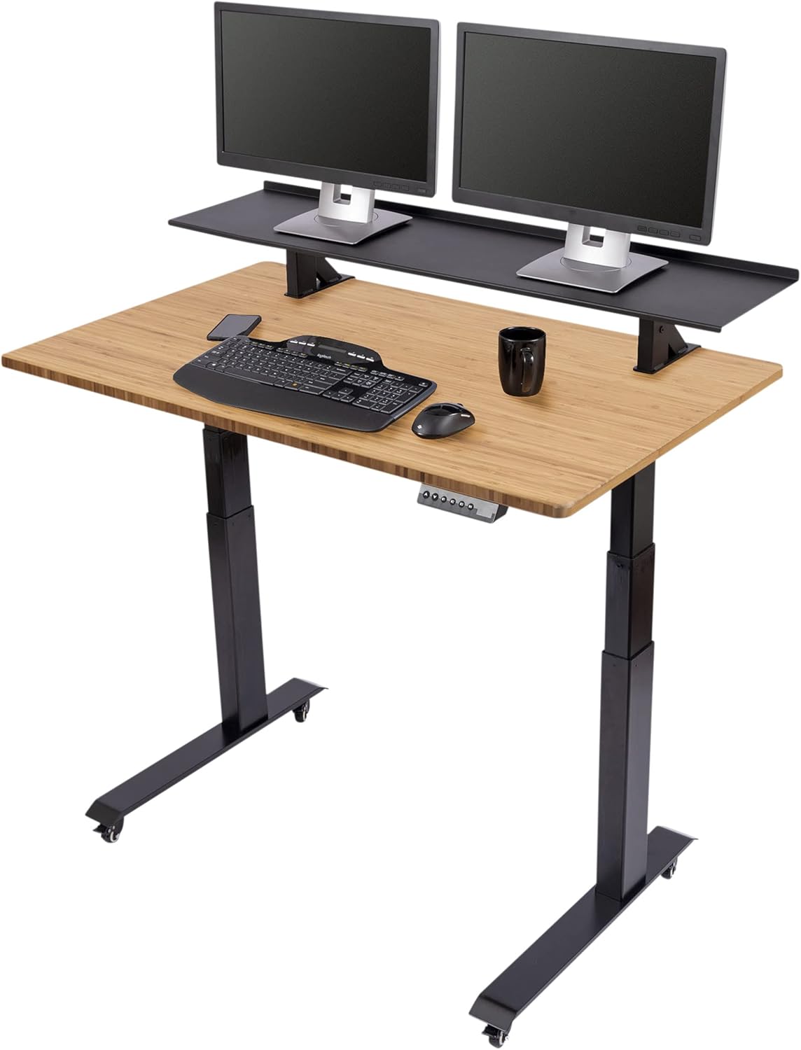 Stand Up Desk Store Crank Adjustable Height Rolling Standing Desk (Charcoal Frame/Black Coffee Bamboo Top, 48