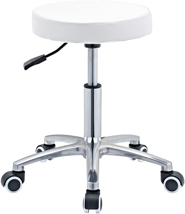 CHAOEEMY Height Adjustable Rolling Swivel Stool Chair with Round Seat Heavy Duty Metal Base for Salon,Massage, Factory, Shop (Without Backrest, White)