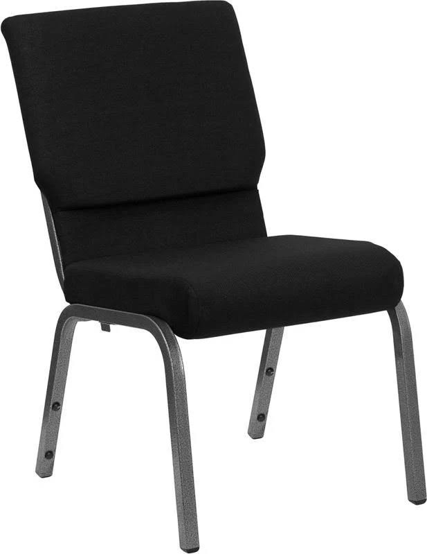 Ergode Series 18.5&&W Stacking Church Chair in Black Fabric - Silver Vein Frame