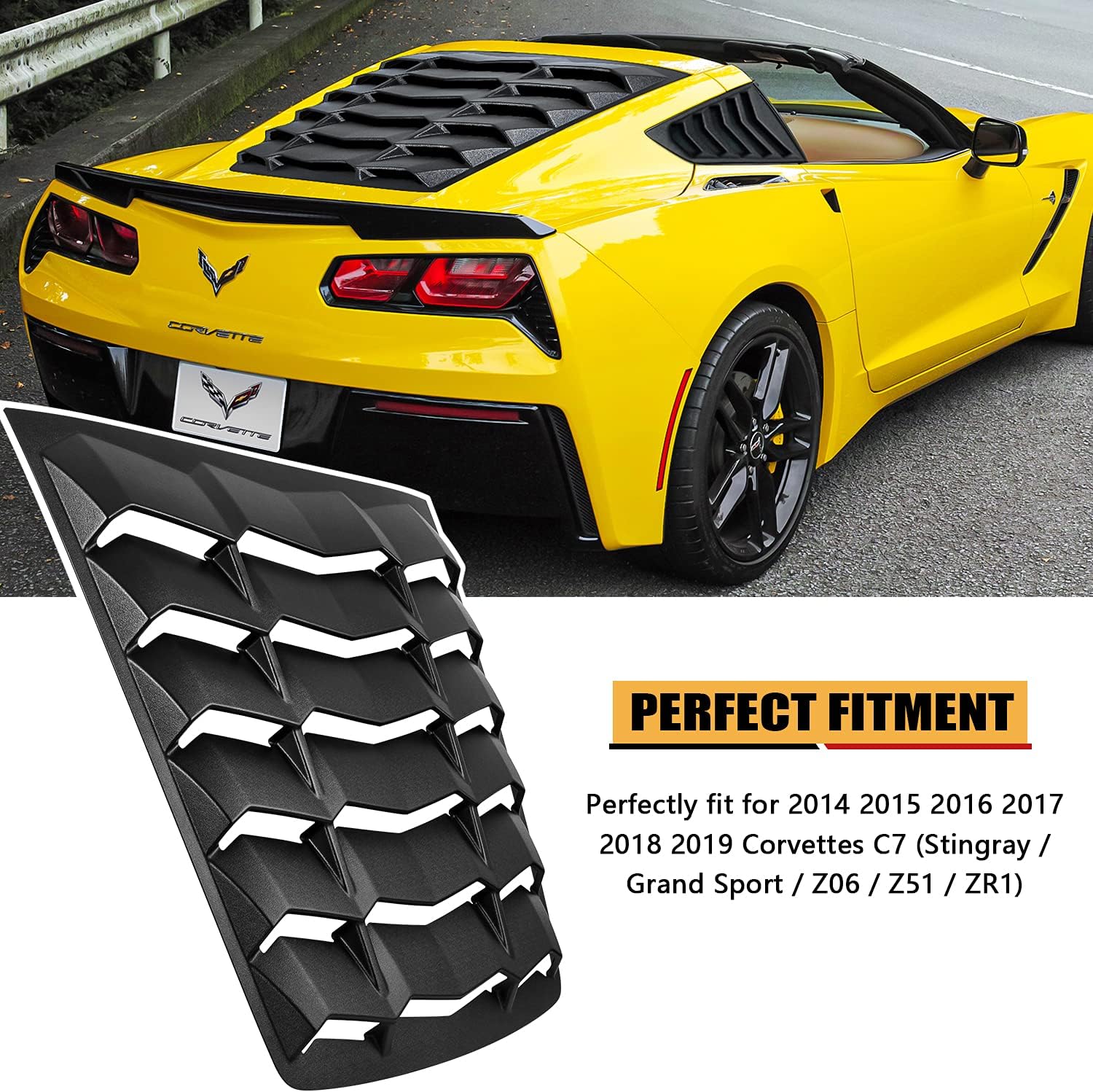 Yoursme Rear Window Louver Windshield Sunshade Cover for Corvette C7 Stingray Grand Sport Z51 Z06 ZR1 2014 2015 2016 2017 2018 2019 in GT Lambo Style ABS Matte Black