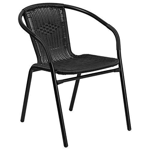 Flash Furniture Black Rattan Indoor-Outdoor Restaurant Stack Chair