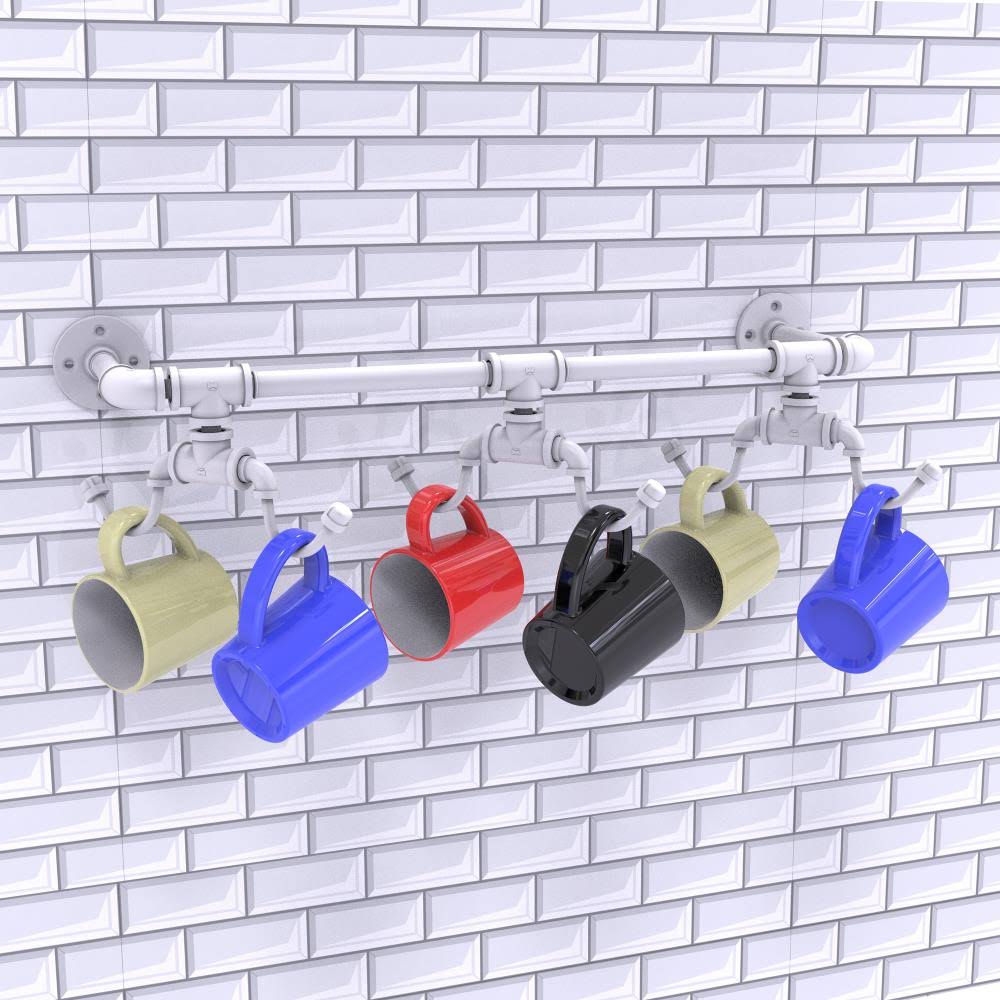 Pipeline Collection Wall Mounted 6 Coffee Mug Rack - Matte White