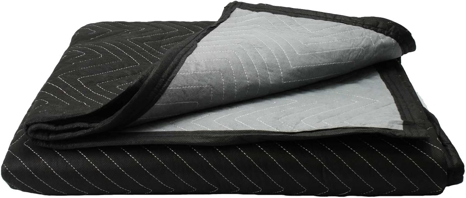 US Cargo Control Econo Deluxe Moving Blankets - 80 Inches Long By 72 Inches Wide - Black/Gray Polyester Material - Durable Protection During A Move Or While In Storage - 4 Pack