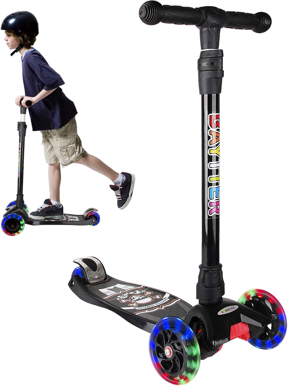 Kick Scooter for Kids Ages 3-5 Years Old, 3 Wheels Scooters for Kids with Flash Wheels, Boys and Girls Scooter with Light up Wheels, Kids Scooters Age 3-5 Black