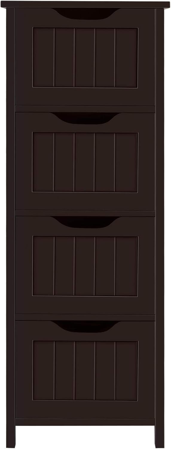 Yaheetech Bathroom Floor Cabinet with 4 Drawers, Wooden Cabinet Free-Standing Organizer Unit, Side Table, Bathroom Accent Furniture, White