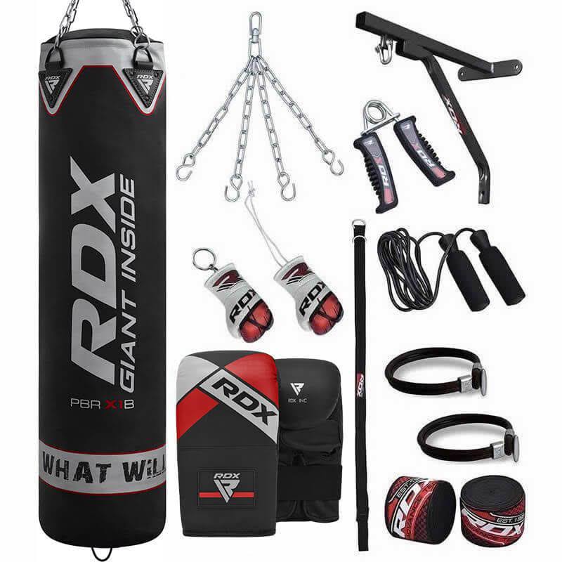 RDX X1 17pc 4ft / 5ft Black Filled / Unfilled Heavy Punching Bag with Mitts Set for Boxing MMA Muay Thai Kickboxing Boxercize u0
