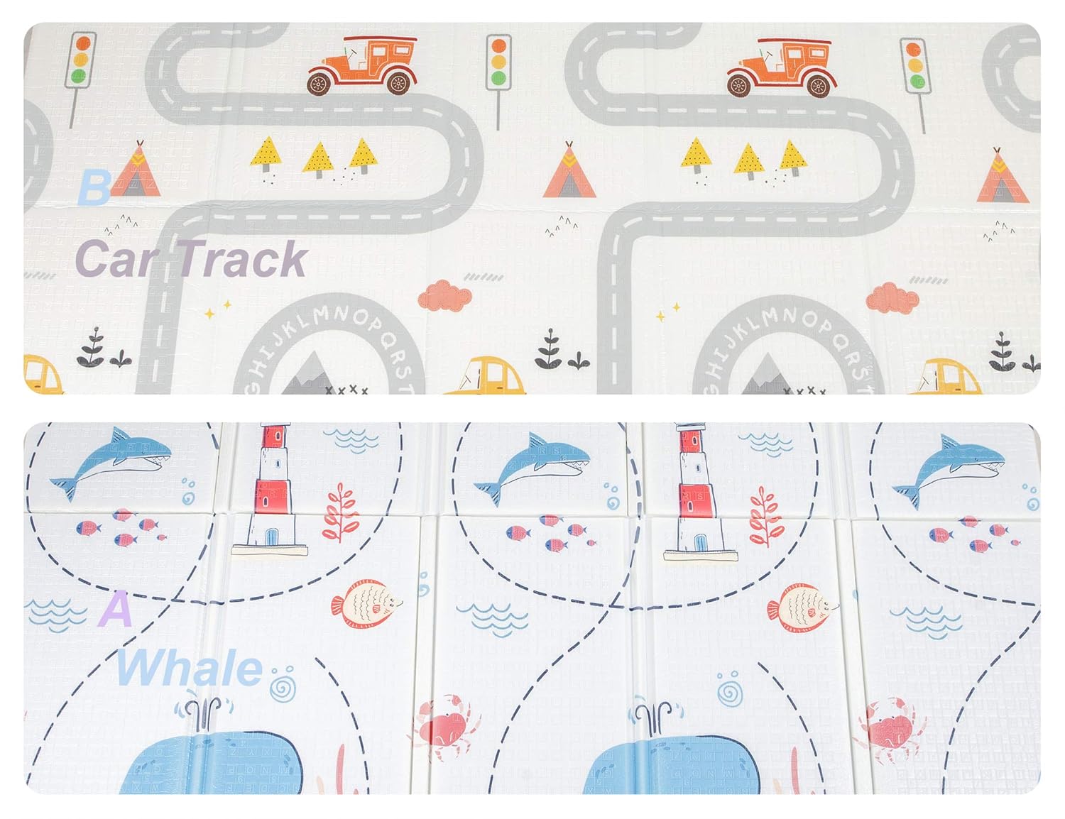 Lanboro Baby Play Mat, 71X79X0.6Inch Large Thick Foam, Non-Toxic Foldable Waterproof Crawling Play Mat for Baby, Non-Slip Portable Foam Playmats for Babies and Toddlers Pack of 2