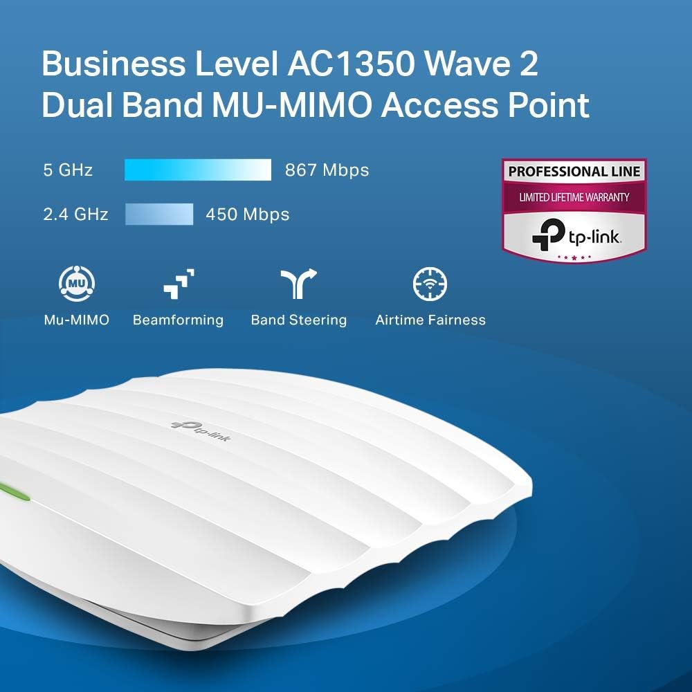 TP-Link EAP225 V3 | Omada AC1350 Gigabit Wireless Access Point | Business WiFi Solution w/ Mesh Support, Seamless Roaming & MU-MIMO | PoE Powered | SDN Integrated | Cloud Access & Omada App | White Pack of 2