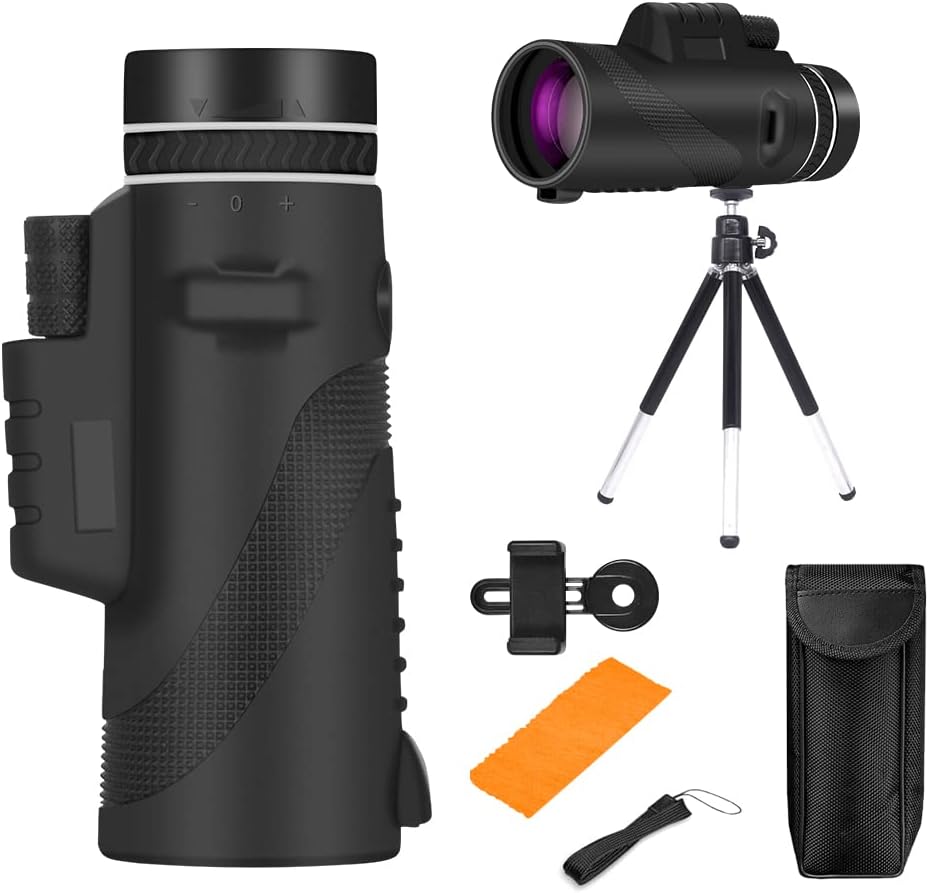 Monocular Telescope with Smartphone Holder & Tripod 40X60 High Definition Handheld Compact Monoculars Waterproof Monoscope BAK4 Prism for Adults Bird Watching Traveling Game Wildlife Watching