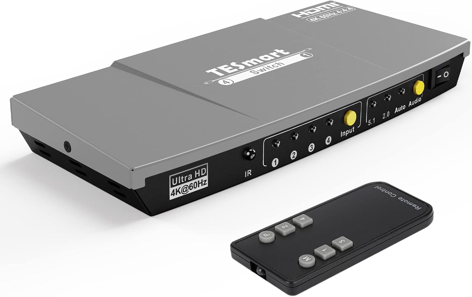 TESmart Ultra HD 4x1 HDMI 4K@60Hz 4:4:4 The Fast Switch 4Kx2K 4 Port HDMI Switch Box Selector 4x1 with S/PDIF and L/R Audio Output, IR Wireless Remote Control, HDMI Switch 4 in 1 Out (Red) Pack of 2