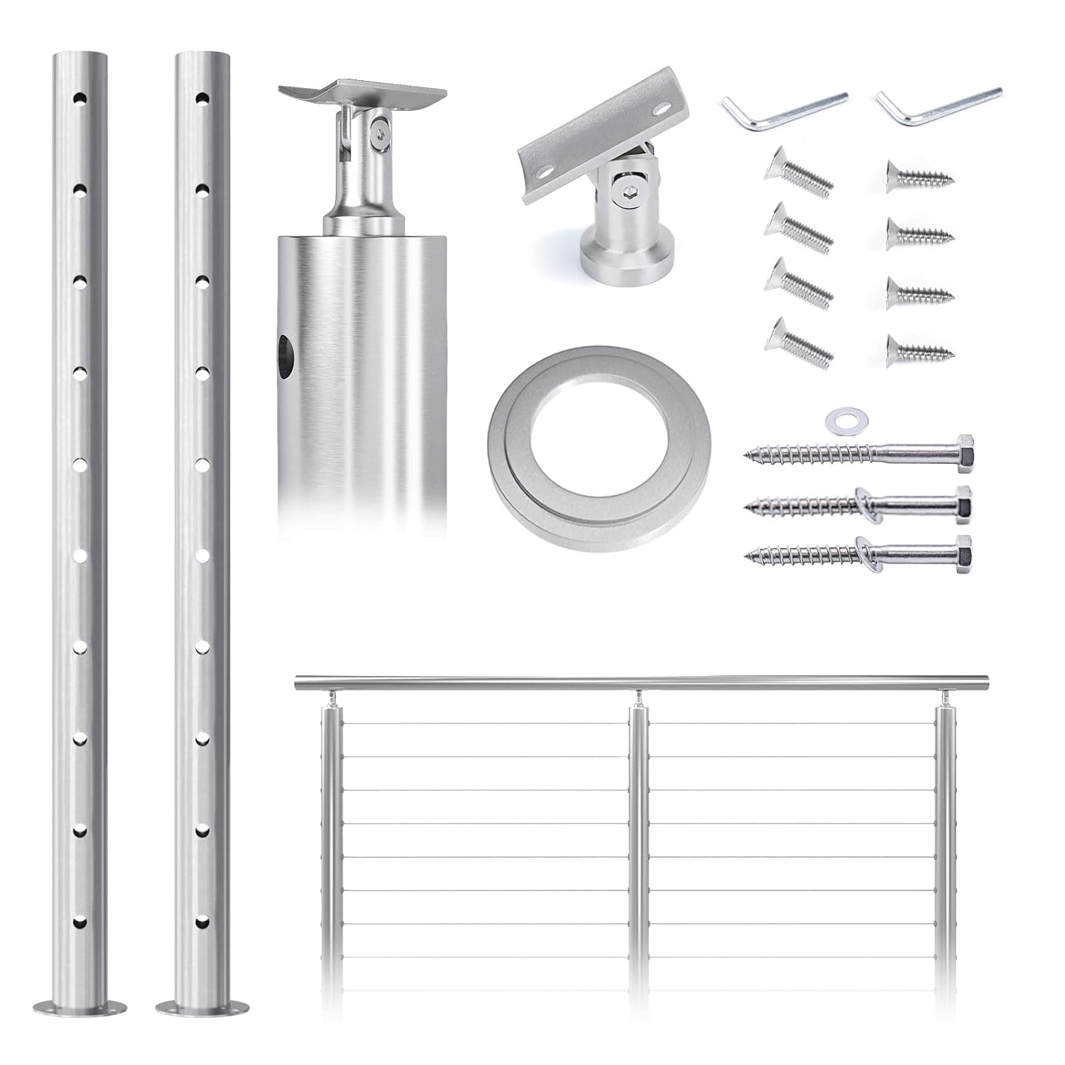 Muzata 2Pack Cable Railing Post Round 36