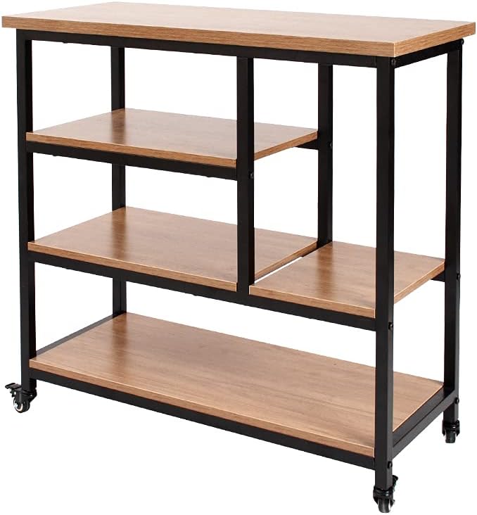 AZL1 Life Concept Bakers Industrial Kitchen Rack Cupboard with 10 Hooks, Mesh Panel, 3 Shelves, aAdjustable Feet, for Microwave Oven Cooking Utensils, 33.1 inches, Rustic Brown2