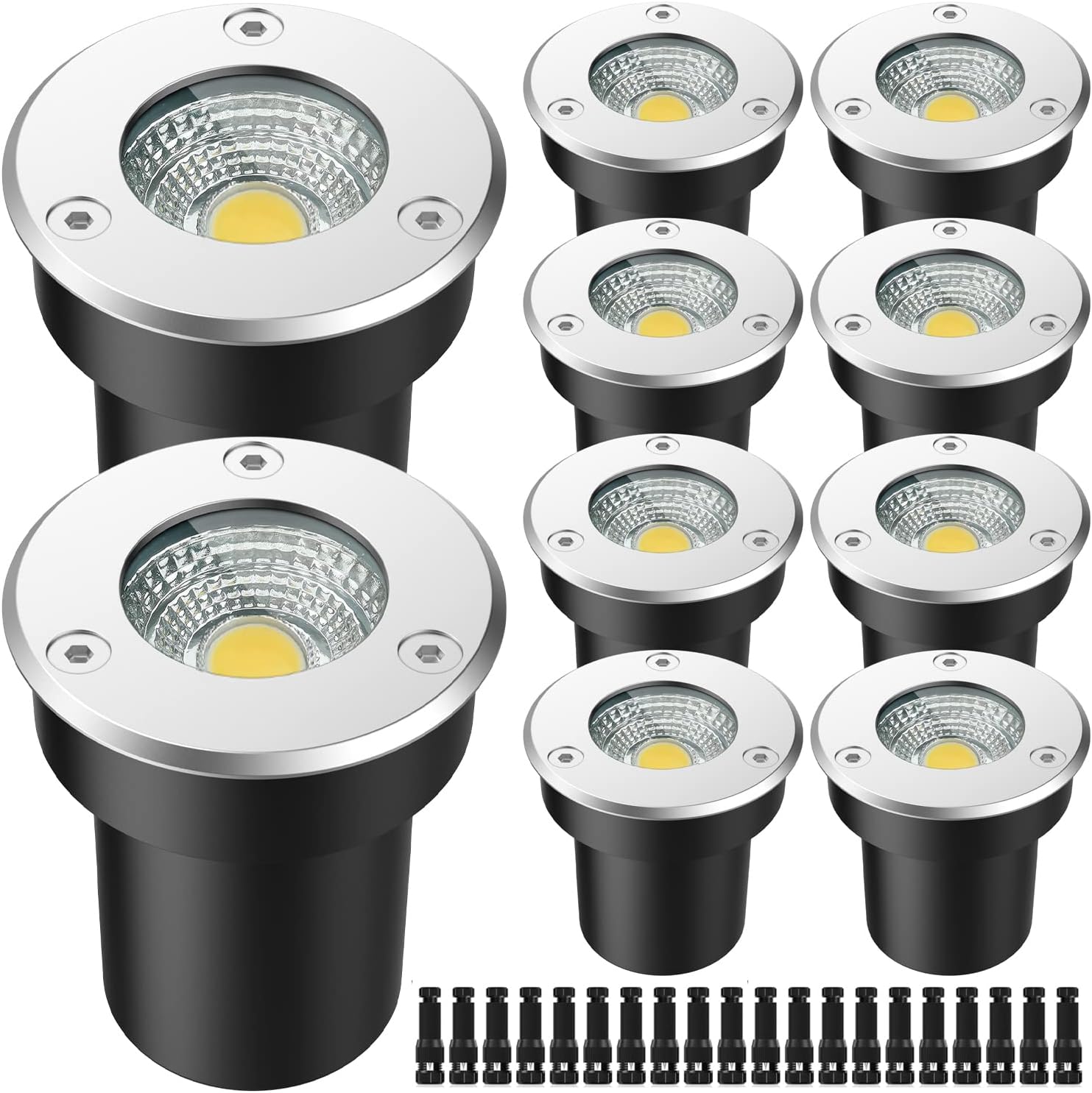 12W Low Voltage Landscape Lights &ndash; Waygor 10Pack LED Landscape Well Lights Low Voltage Outdoor Waterproof IP67 in-Ground Lights with Connectors 12V-24V Warm White Landscape Lighting for Driveway Deck