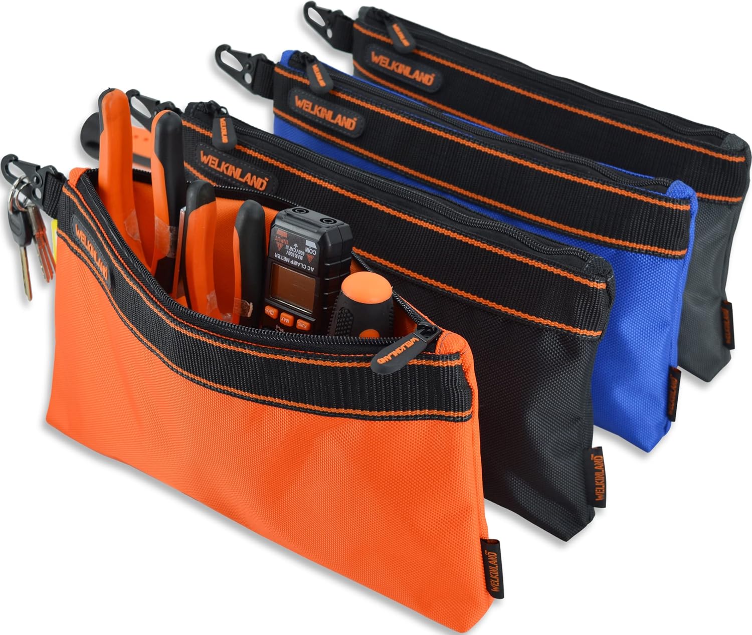 4-Packs Small Tool Pouch, Heavy-Duty Tool Pouch, Electrician Tool Pouch, Tool Pouches w/ Clip, Electricians Tool Pouch, Tool Pouch Bag, Small Tool Bag, Tool Bag Small, Zippered Tool Bags and Pouches