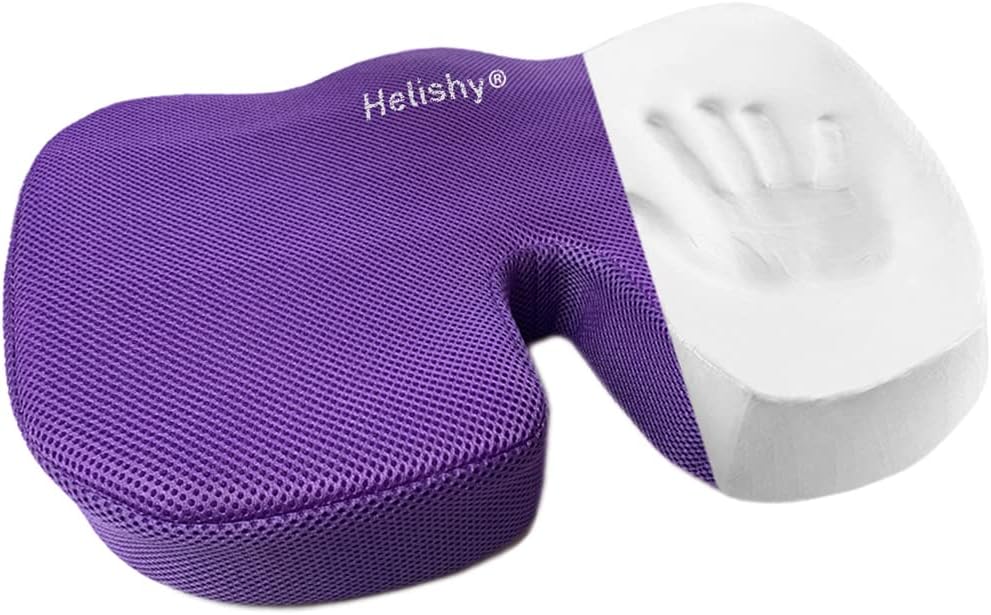 Purple Seat Cushion Memory Foam Coccyx Cushion Non-Slip Orthopedic Chair Pads, Comfort Office Chair Seat Cushion Pillow for Back, Coccyx, & Tailbone Pain Relief (18x14x2.8inch)