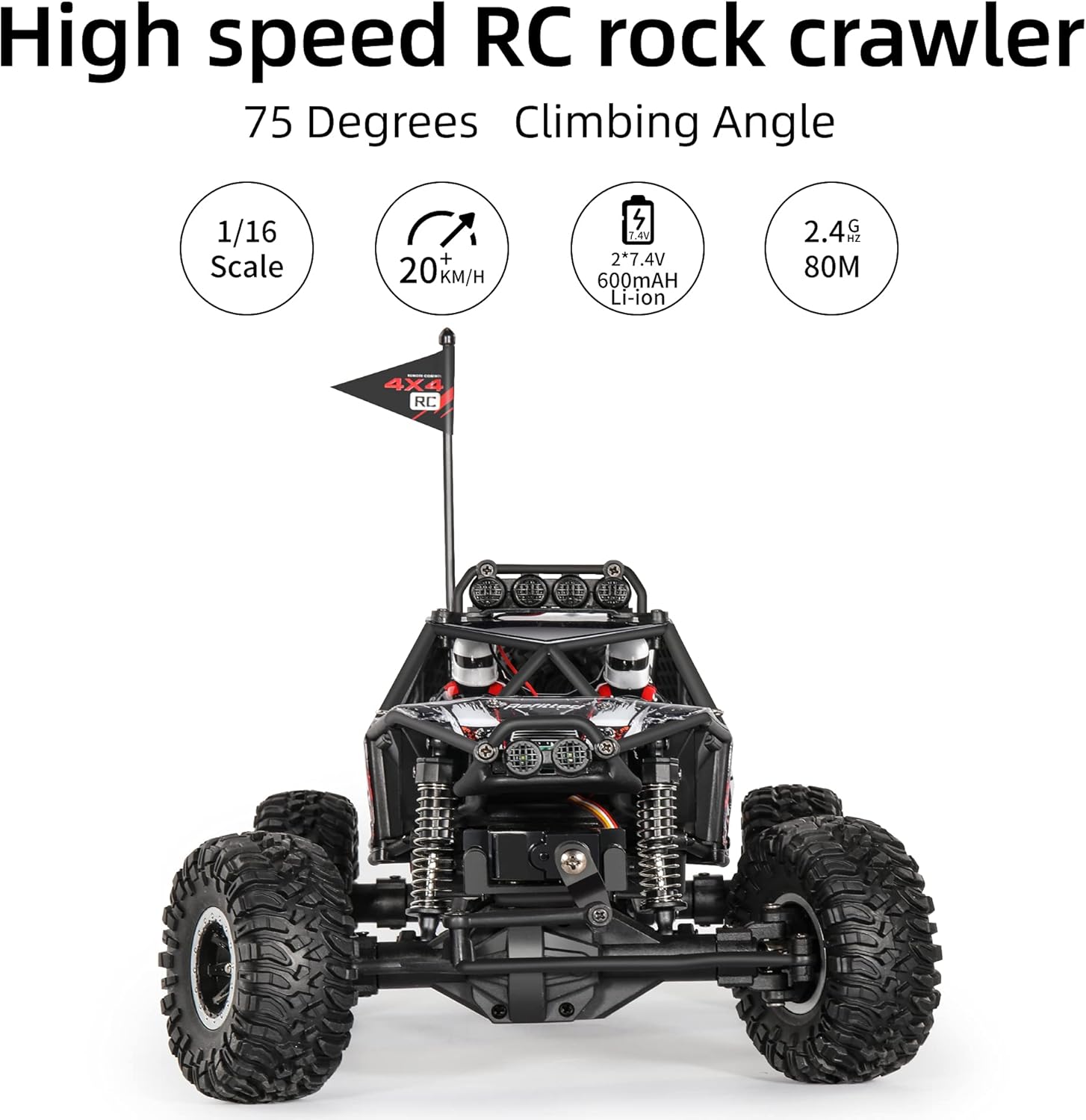 MIEBELY Rock Crawler – RC Rock Crawler 4x4 – Remote Control Car for Adults and Children – High Speed and Rock Climbing RC Crawler – 1:16 Scale High Speed Climbing Car – 75 Degrees Climbing Angle Pack of 2