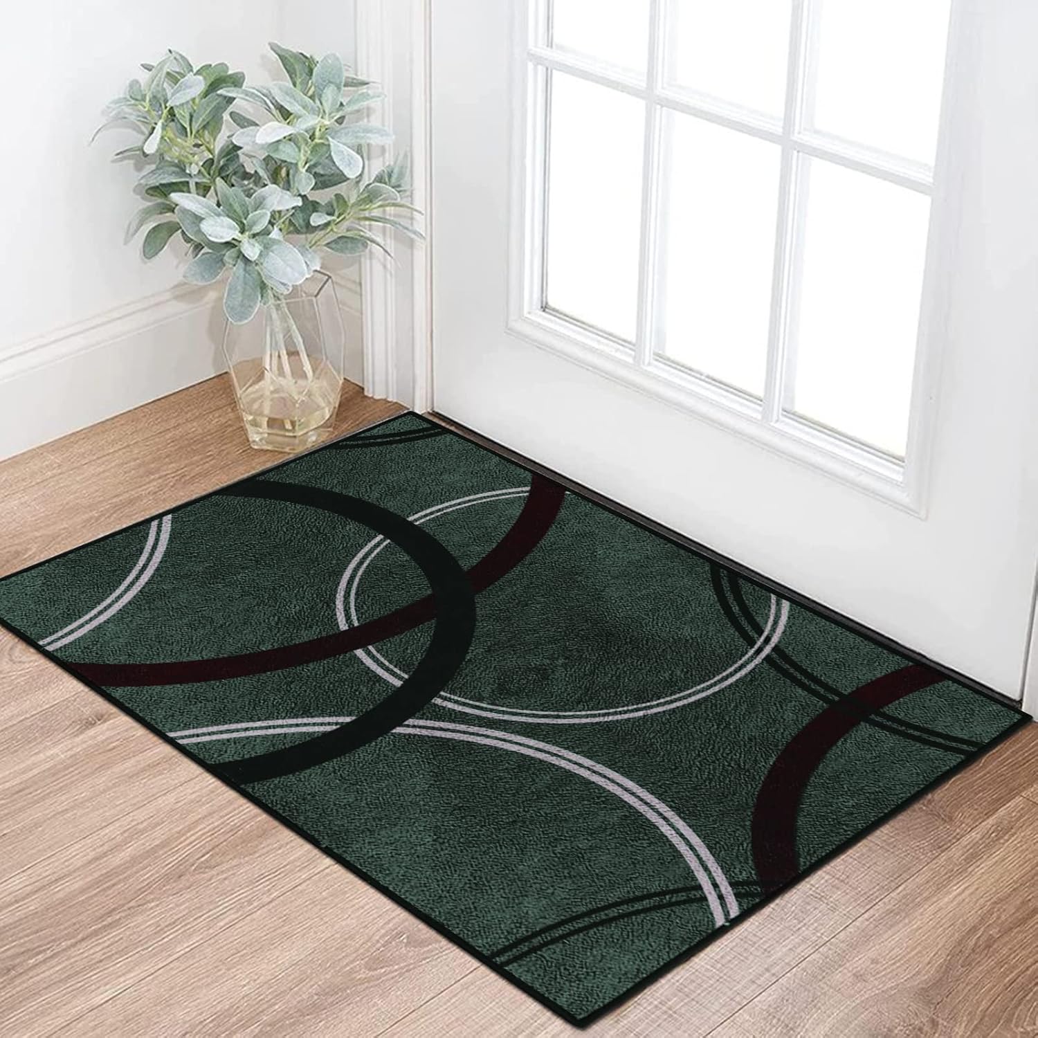 Lanffia Boho Modern Area Rug 2 x 5 Wavy Circles Design Hallway Runner Rug Doormat Contemporary Carpet Runners Washable Non-Slip Backing Floor Carpet for Kitchen Laundry Room Entrance Bathroom , Brown