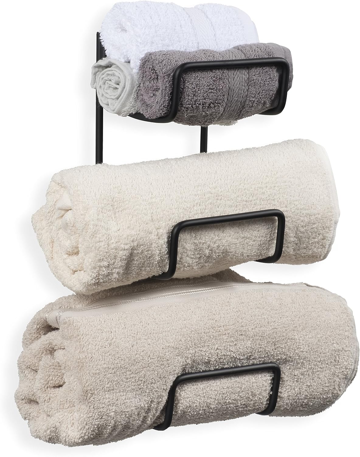 Wallniture Boto Towel Rack for Bathroom Wall Decor, Wrought Iron Organization and Storage Unit, Wall Mount Towel Holder, 3 Sectional, Black