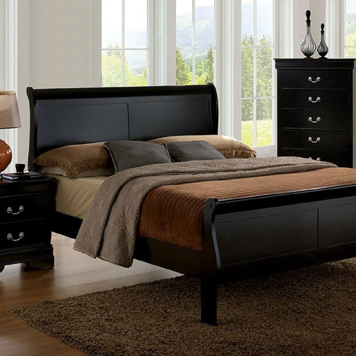 Furniture of America Louis Philippe III Black Queen Bed