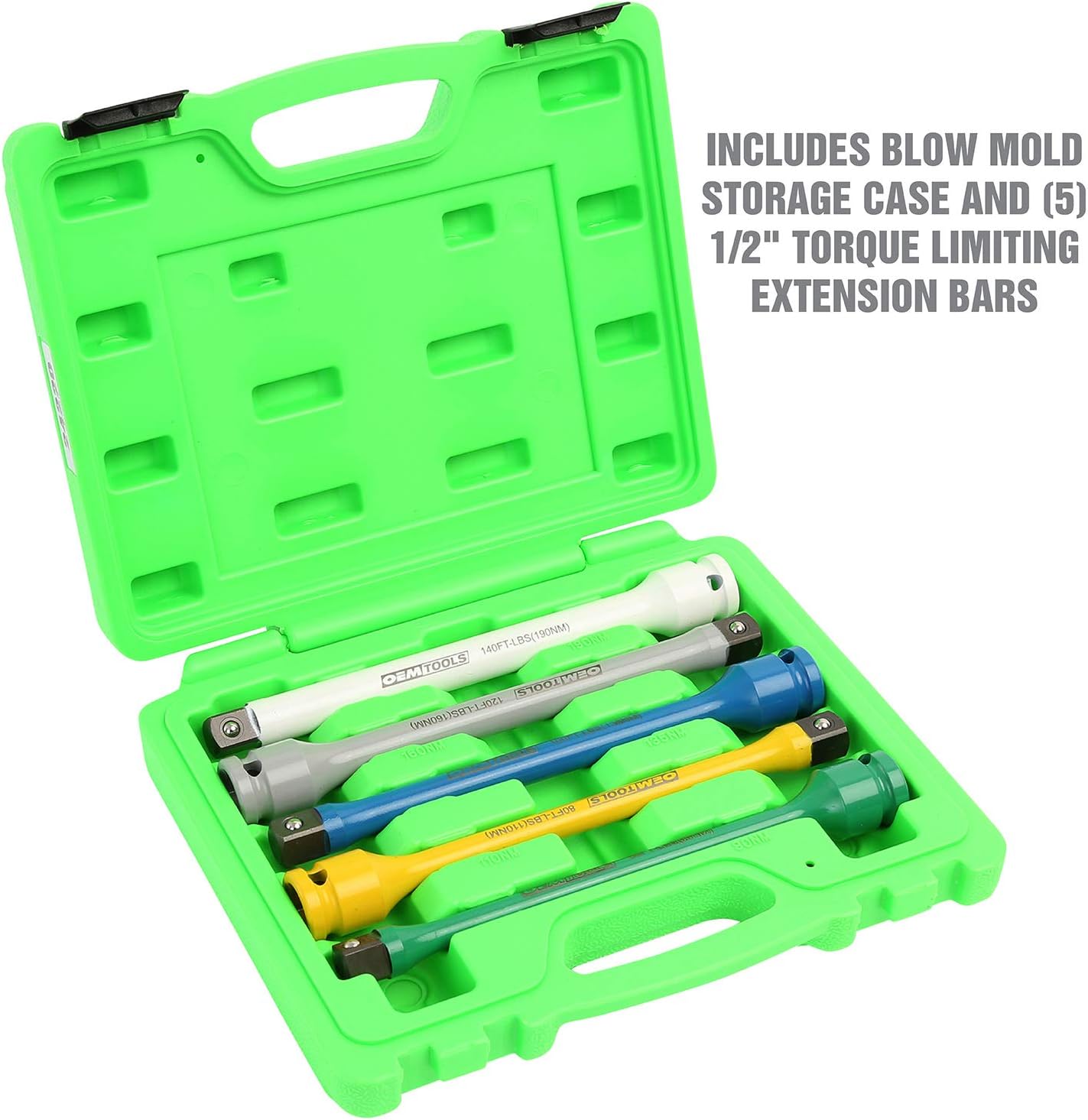 OEMTOOLS 24220 1/2 Inch Drive Torque Limiting Extension Set, 5 Piece, Extends the Life of Thin Wall Impact Sockets, Stops When Rated Torque Is Reached