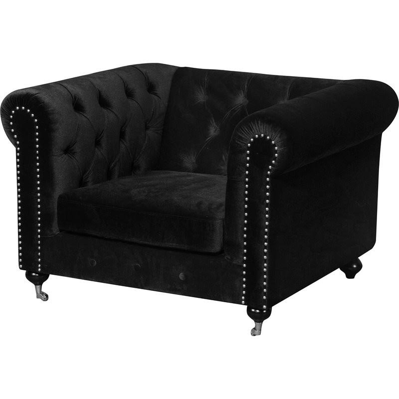 Pangea Home Claire 1-Seater 15x22 Wood Sofa in Black Velvet