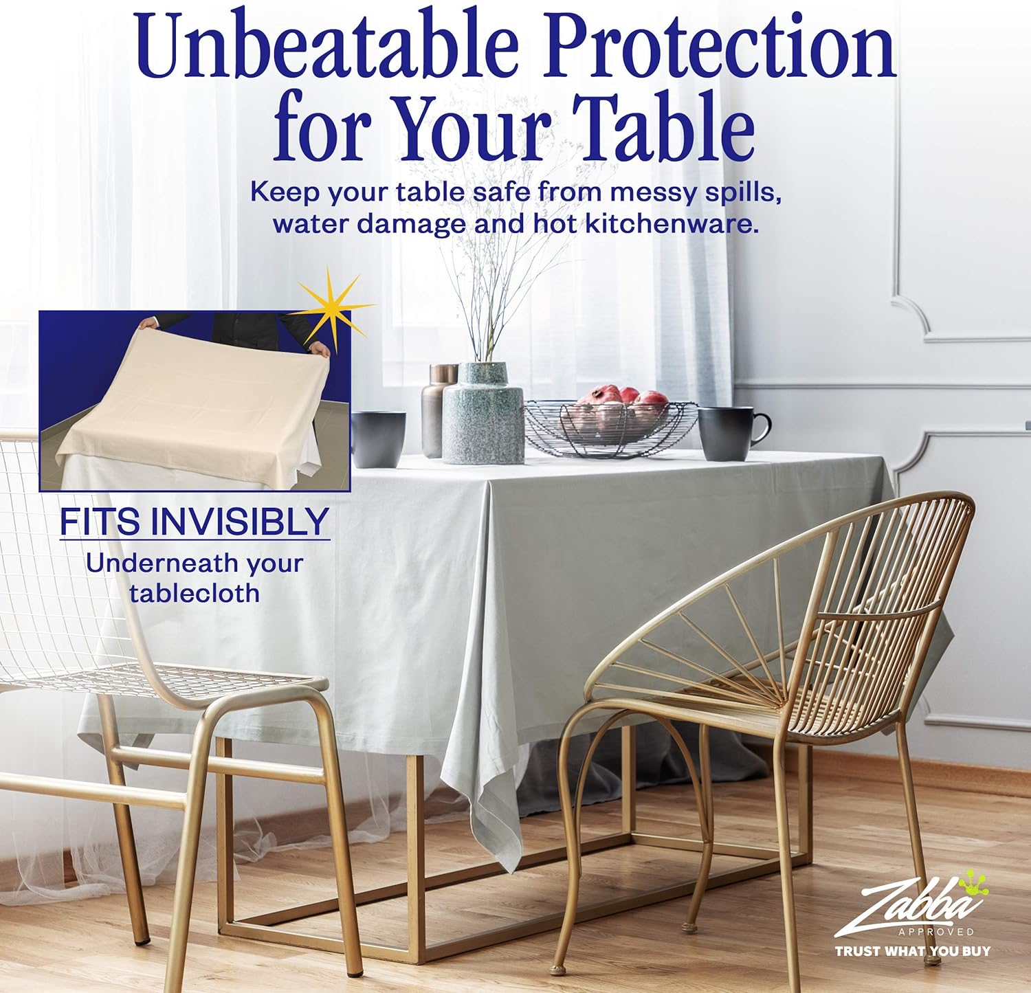 Nuvantee Revolutionary Table Pad - Waterproof, Protects Table from Spills and Heat - 52 X 108 Inch Deluxe Vinyl Premium Table Protector - Flannel Backing, Lies Flat