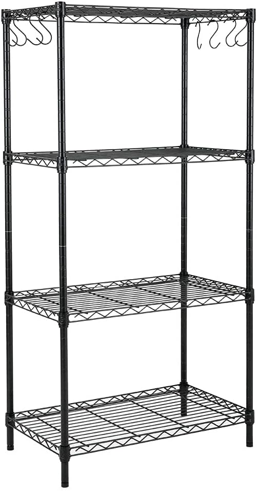 EFINE 4-Shelf Shelving Unit with 8 Hooks, NSF Certified, Adjustable, Steel Wire Shelves, 150lbs Loading Capacity Per Shelf, Shelving Units and Storage for Kitchen and Garage (23.6W x 14D x 47H) Black Pack of 2