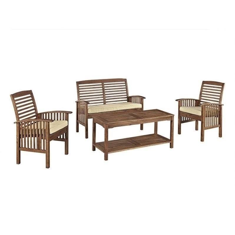 Pemberly Row 4 Piece Acacia Patio Conversation Set in Dark Brown
