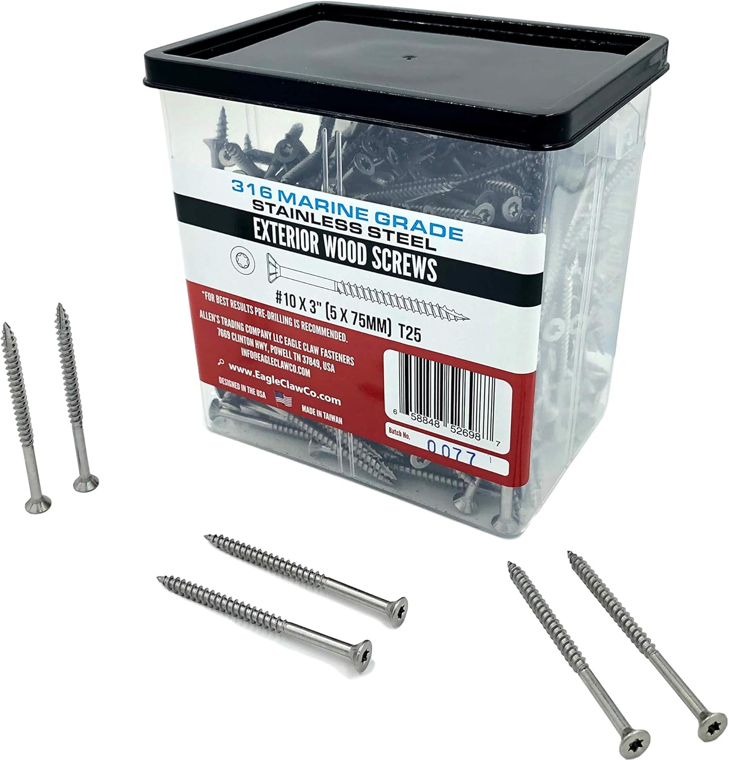 #10 x 3 Inch 316 Marine Grade Stainless Steel Wood Screws 350 Pack T25 Star Drive Type 17 Point for Docks, Decks, Jetties, Fences or Any Coastal Marine Construction by Eagle Claw Fasteners