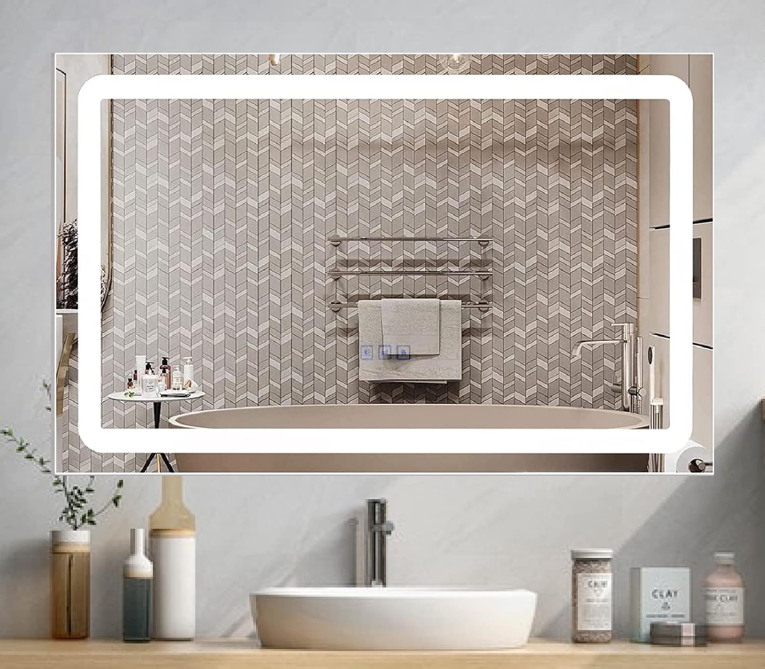 DURASPACE 40 x 24 Inch Led Lighted Bathroom Mirror Dimmable Electric Vanity Mirror 6500K Touch Switch Memory Mirror Anti-Fog Bathroom Wall Mirror with Lights and Aluminum Casing(Vertical/Horizontal)