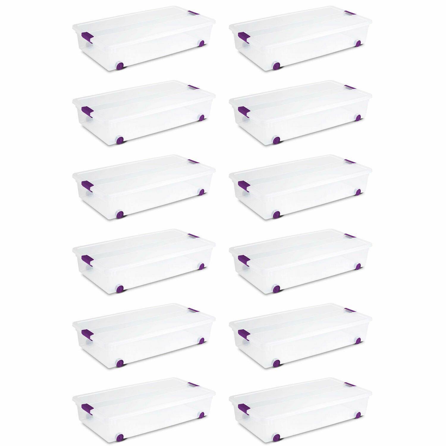 Sterilite 17611704 60 Quart Clearview Latch Lid Wheeled Underbed Box (12 Pack)