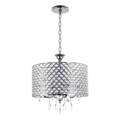 Henning 4 - Light Shaded Drum Chandelier with Crystal Accents House of Hampton