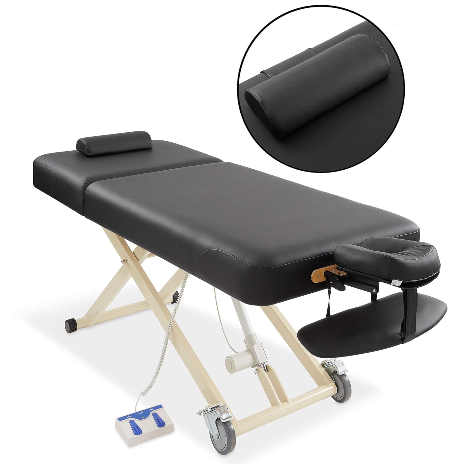 Saloniture Professional Electric Lift Massage Table with Adjustable Backrest - Includes Headrest, Face Cradle and Bolster - Black