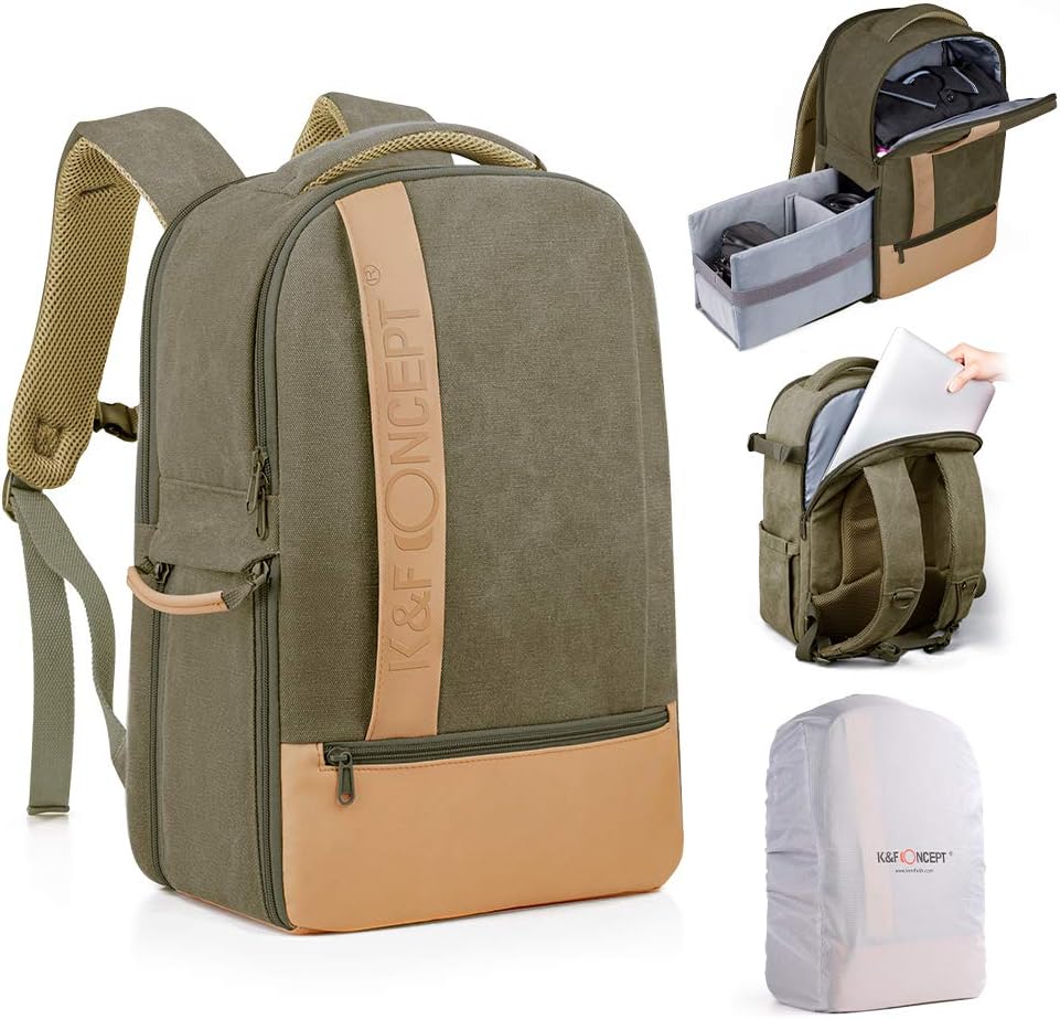 K&F Concept Camera Backpack DSLR Camera Bag Waterprrof Large Photography Bag for DSLR Cameras,14-15 inch Laptop,Tripod,Lenses