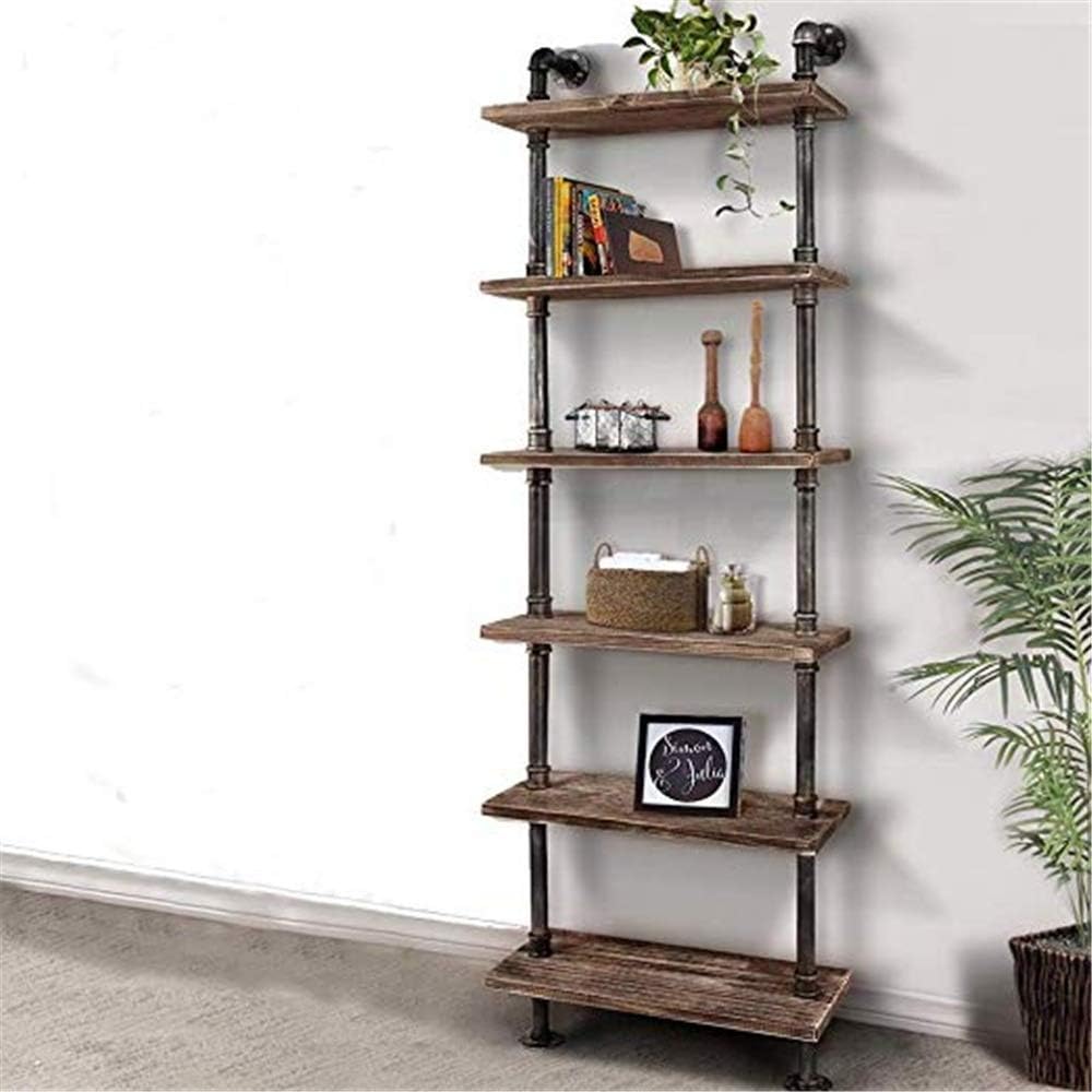 MZXUN Ndustrial Wall Shelves Ladder Shelf DIY Iron Pipe Standing Bookcase Utility Storage Floor Bookcase Multi-Layer Storage Rack Display Stand Home Organiser (Color : Wood, Size : Free Size)