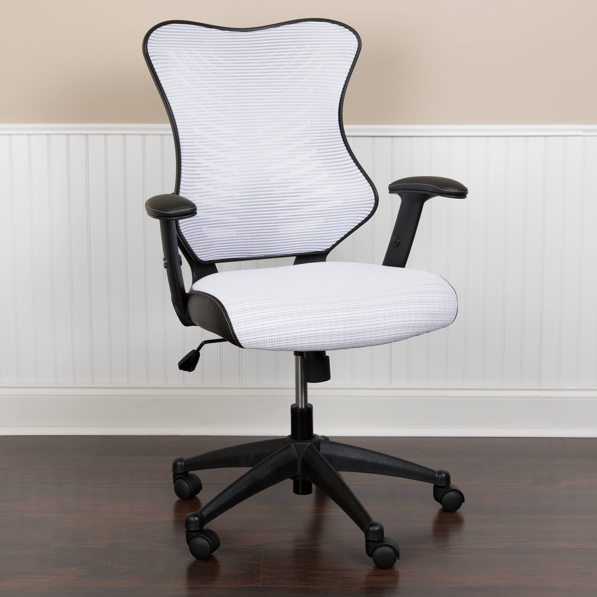 Emma and Oliver High Back Designer White Mesh Executive Ergonomic Office Chair - Adjustable Arms