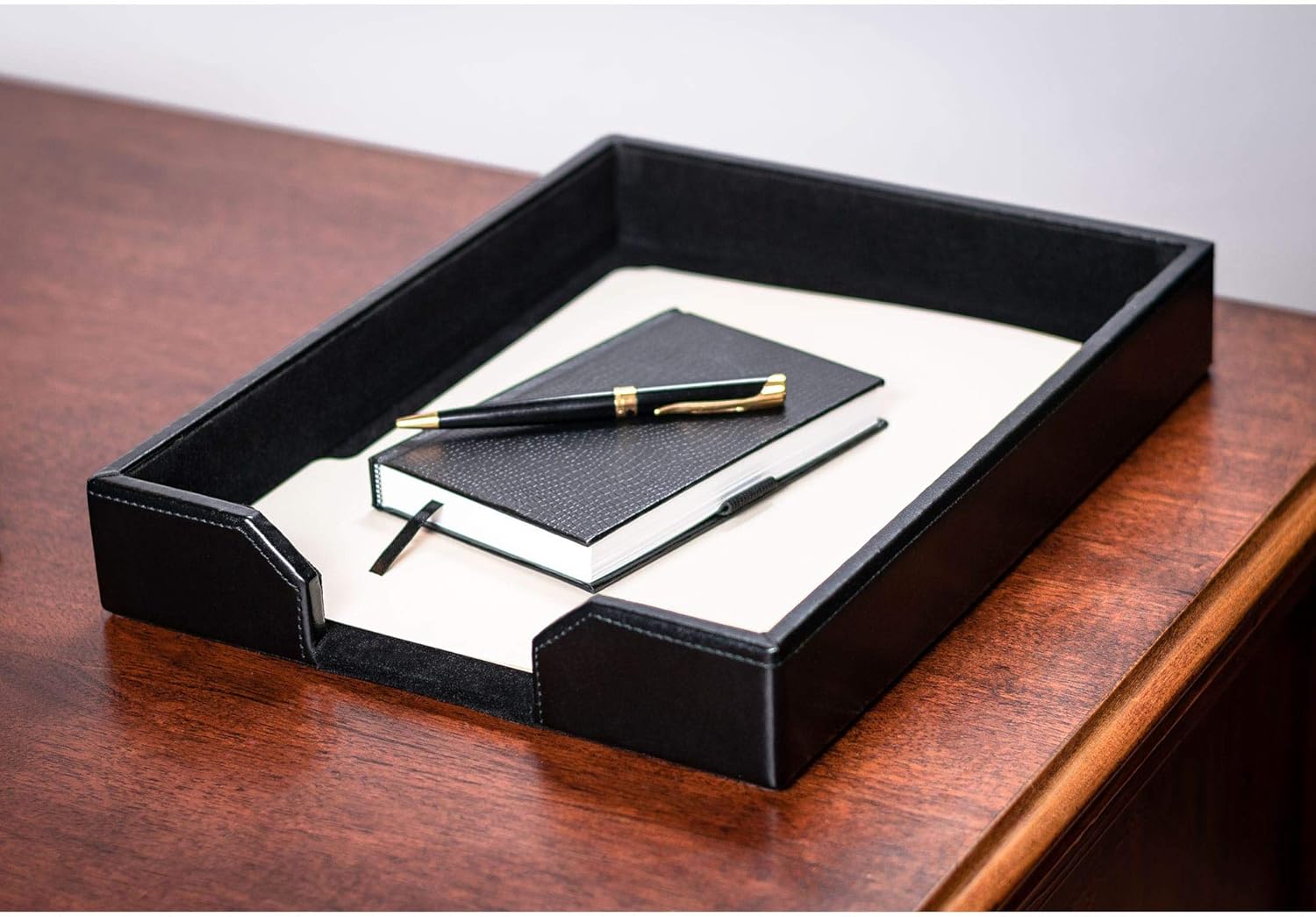 Dacasso Black Bonded Leather Letter Tray Pack of 2