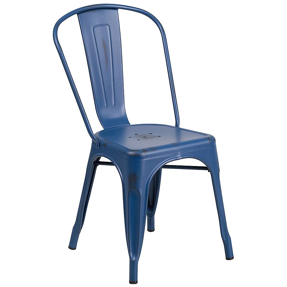 Antique Metal Indoor/Outdoor Stackable Chair in Blue