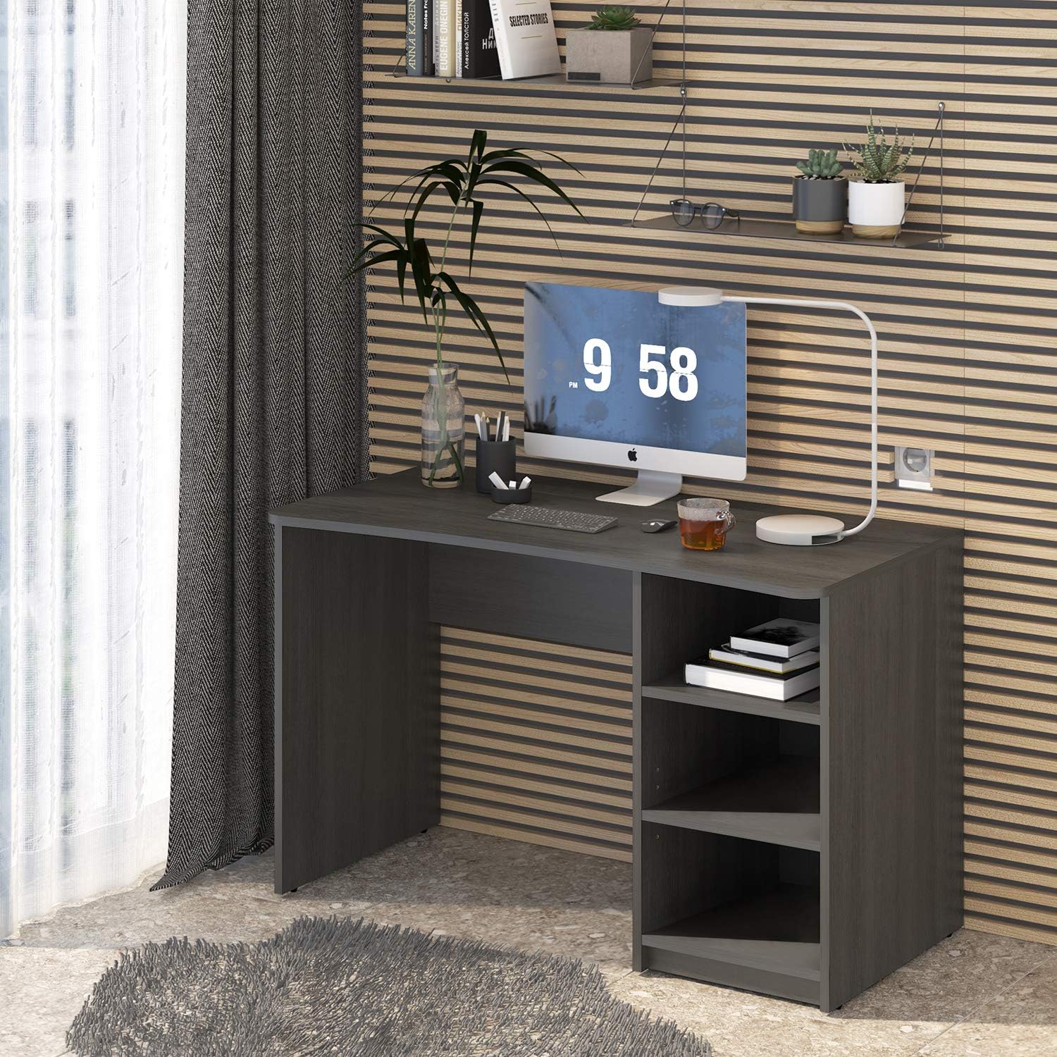 Sunon Computer Desk with Adjustable Open Storage Shelves, Home Office Laptop Table Study Writing Desk Workstation (Grey) Pack of 2