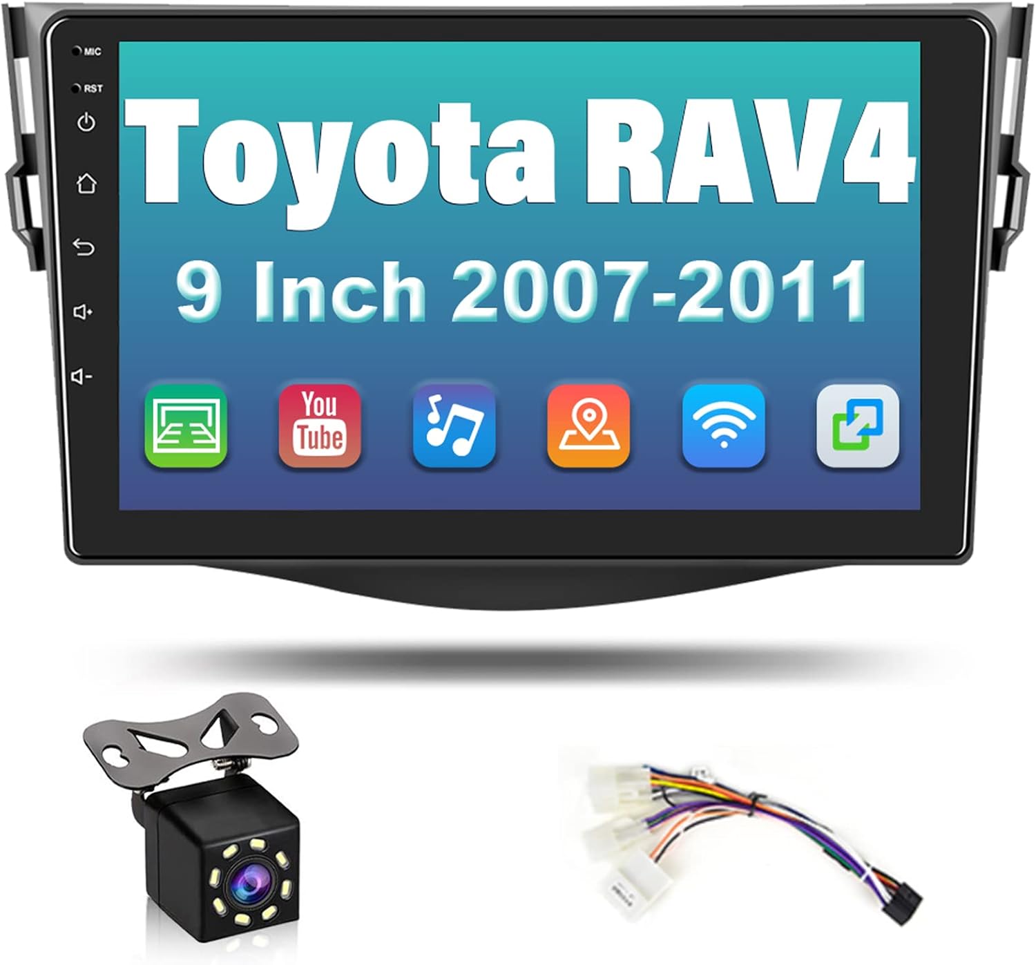 for Toyota RAV4 Radio Android Car Stereo 9 Inch Touchscreen Head Unit Bluetooth FM EQ SWC WiFi Mirror Link + Backup Camera for Toyota RAV 4 2007-2012