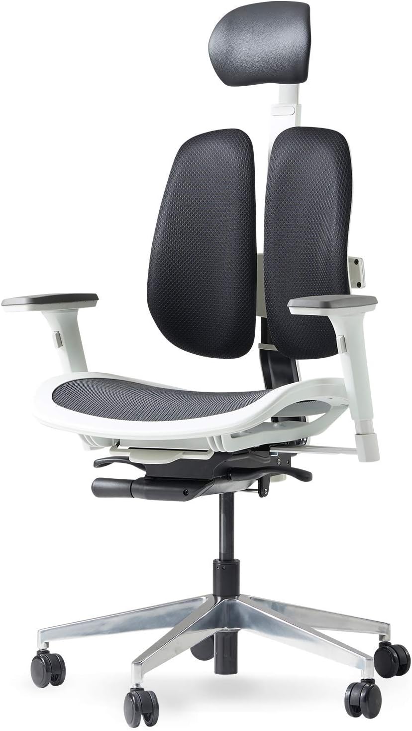 【DUOREST Alpha】 Dual-Back Home Office Desk Chairs - Ergonomic Office Chair, Office Chair with Lumbar Support, Best Office Chair for Posture, White Office Chair, Most Comfortable Office Chair (Black)