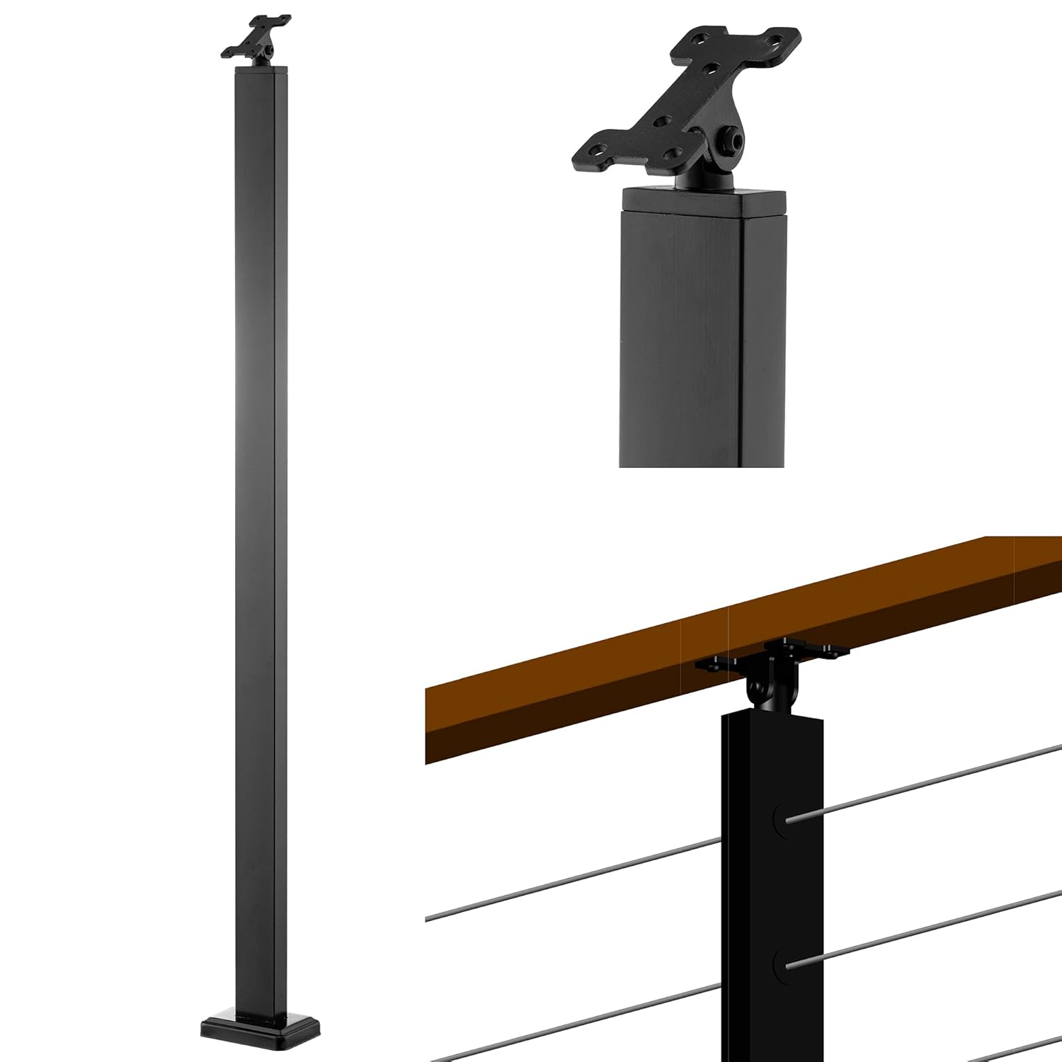 Senmit Cable Railing Intermediate Post with Angle Adjustable Bracket- 42