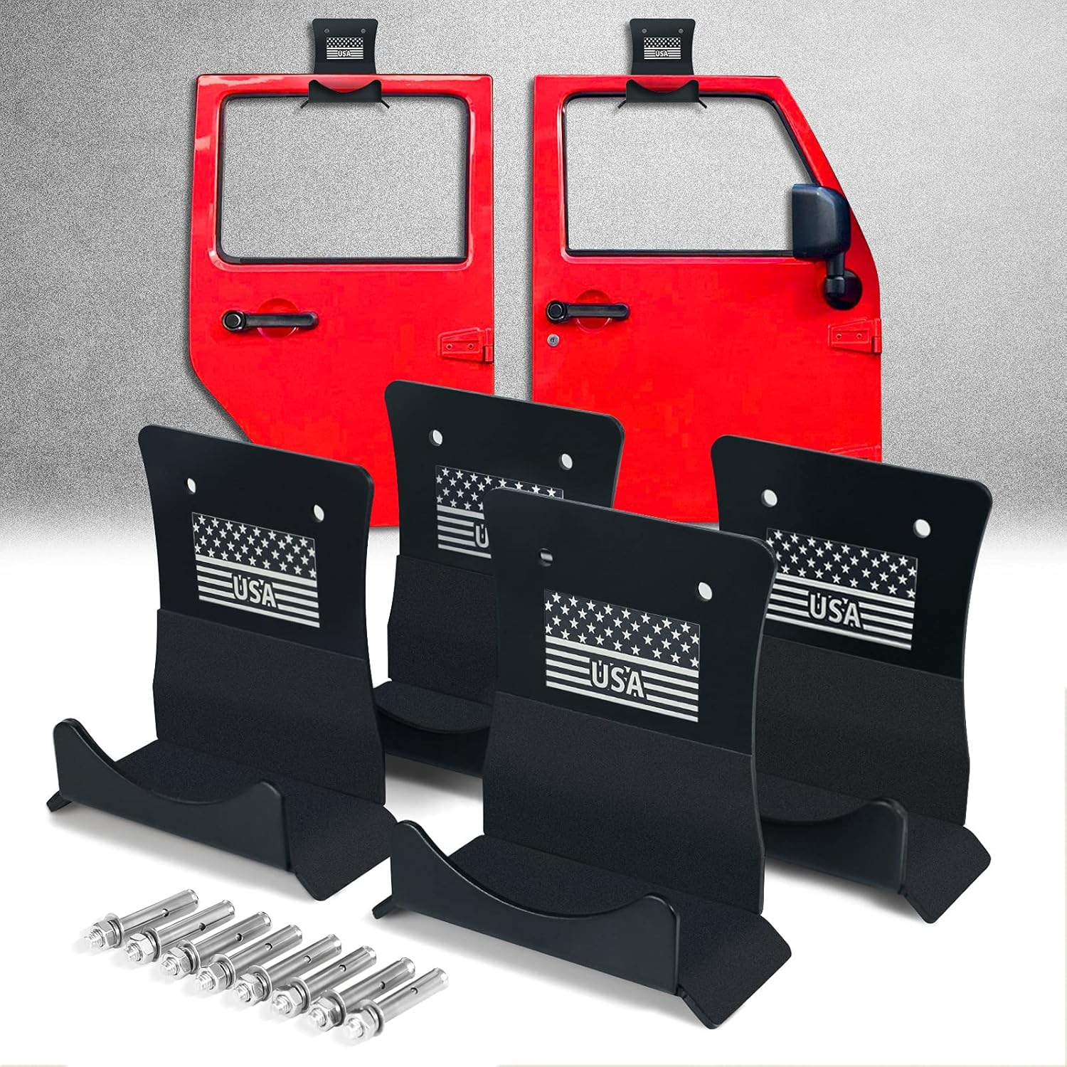 HM Wall Mount Door Hangers for Jeep, Removable Storage Door Holder Bracket Fits for 1956-2021 Jeep Wrangler CJ YJ TJ JK JKU JL JLU LJ JT, 4 Pack