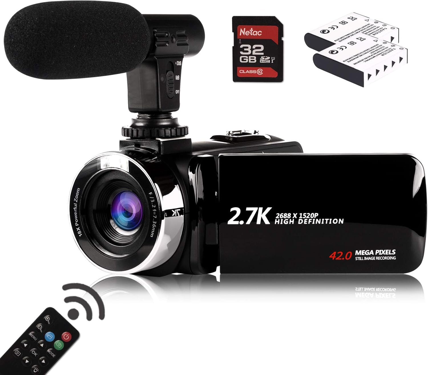 Video Camera Camcorder with Microphone, Vmotal 2.7K HD 42.0 MP 18X Digital Zoom 1080P IR Night Vision Vlogging YouTube Webcam Recorder, 3.0 Inch Screen with 2 Batteries Inculde 32GB SD Card Pack of 2