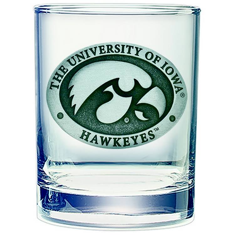 Iowa Hawkeyes Pewter Accent Double Old Fashioned Glasses, Set of 2